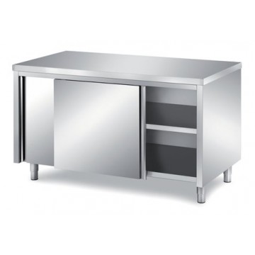 Tavolo inox armadiato con porte scorrevoli - PROF. 600 mm