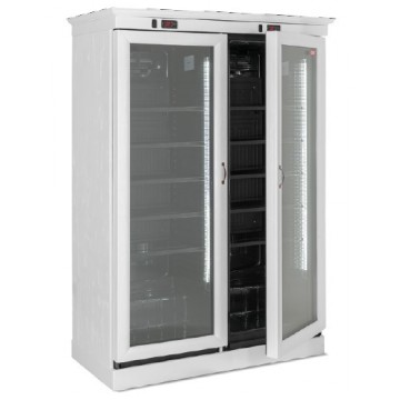 Espositore verticale rivestito in legno a doppia anta a refrigerazione ventilata per vino (+1/+10°C) 1220x650x2000 mm