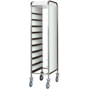 Carrello portavassoi inox con pannelli laterali in perfex bianco - 10 vassoi - 38x62x175h