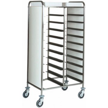 Carrello portavassoi inox con pannelli laterali in perfex bianco - 20 vassoi - 74x62x175h