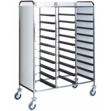 Carrello portavassoi inox con pannelli laterali in perfex bianco - 30 vassoi - 110x62x175h