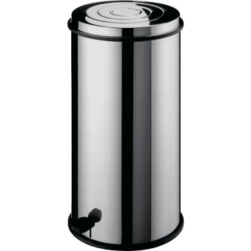 Pattumiera tonda in acciaio inox con cestello interno in metallo e pedale - Ø 32-74 h / 40 lt