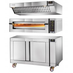 Forno elettronico modulare in acciaio completo con 1 Modulo Forno capacità 6 Pizze, cappa aspirante inox e cella di lievitazione