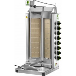 Gyros a gas in acciaio inox con kit per GPL incluso. 8+8 bruciatori. 13,6+13,6 kW - 230V 1PH