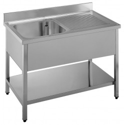 Lavello inox su mobile aperto - 1 vasca con gocciolatoio destro e ripiano inferiore - PROF. 70 cm