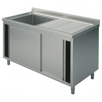 Lavatoio inox armadiato - 1 vasca con gocciolatoio destro - PROF. 70 cm