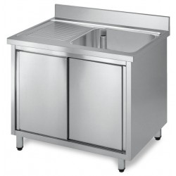 Lavatoio inox armadiato - 1 vasca con gocciolatoio sinistro - PROF. 60 cm