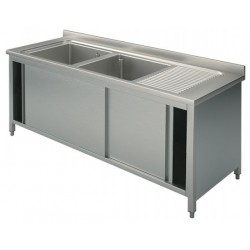 Lavatoio inox armadiato - 2 vasche con gocciolatoio destro - PROF. 60 cm