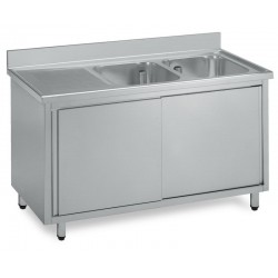 Lavatoio inox armadiato - 2 vasche con gocciolatoio sinistro - PROF. 70 cm