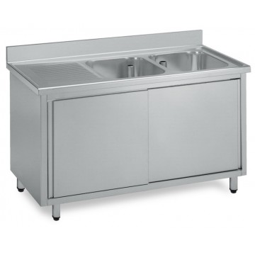 Lavatoio inox armadiato - 2 vasche con gocciolatoio sinistro - PROF. 70 cm