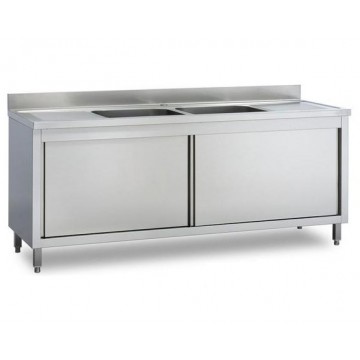 Lavatoio inox armadiato - 2 vasche con gocciolatoio destro e sinistro - PROF. 70 cm