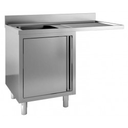 Lavatoio inox armadiato per lavastoviglie - 1 vasca con gocciolatoio a sbalzo destro - PROF. 60 cm