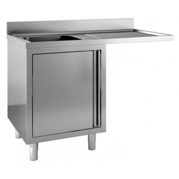 Lavatoio inox armadiato per lavastoviglie - 1 vasca con gocciolatoio a sbalzo destro - PROF. 60 cm